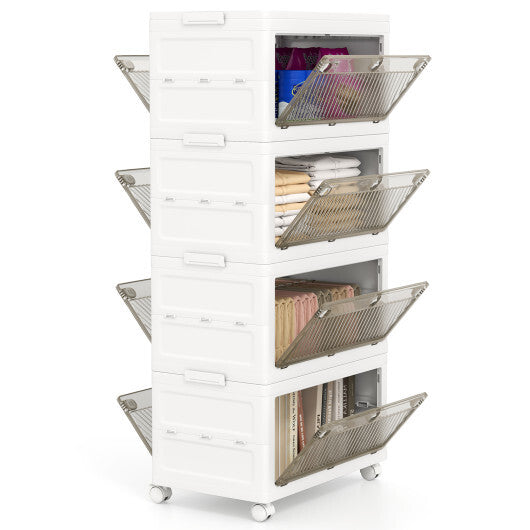 44 Gal 4-Pack Stackable Plastic Storage Bins with Lid for Bedroom Living Room-White LuxuryLifeWay Online Store
