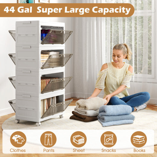 44 Gal 4-Pack Stackable Plastic Storage Bins with Lid for Bedroom Living Room-White LuxuryLifeWay Online Store