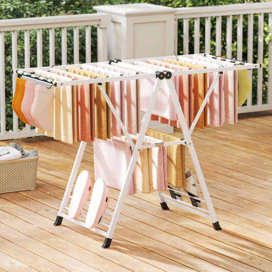 Clothes Drying Rack with Height Adjustable Wings-Beige