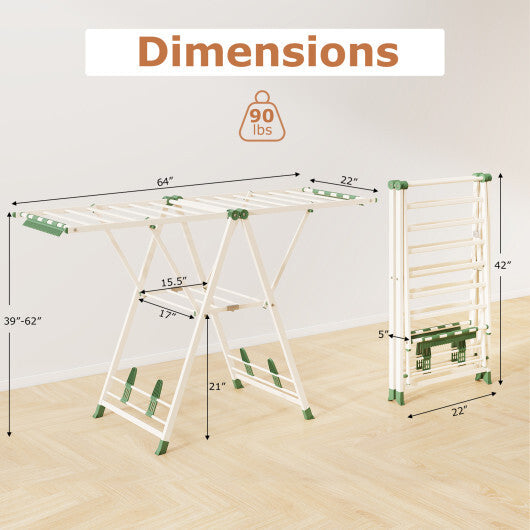 64 Inches Clothes Drying Rack with Height Adjustable Wings-Beige