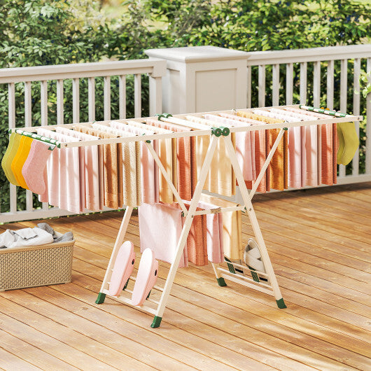 72.5 Inches Clothes Drying Rack with Height Adjustable Wings-Beige