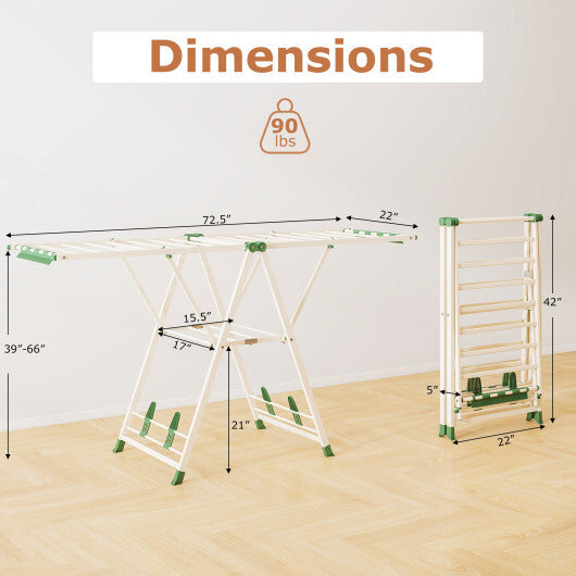 72.5 Inches Clothes Drying Rack with Height Adjustable Wings-Beige