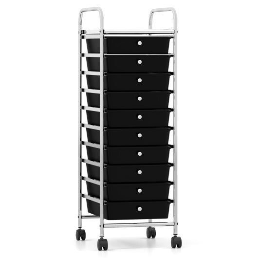10-Drawer Rolling Storage Cart with Metal Frame and Lockable Universal Wheels-Black LuxuryLifeWay Online Store
