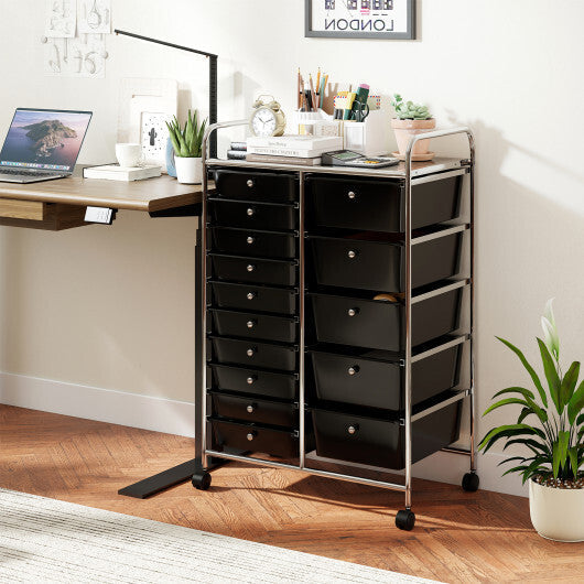 Rolling Storage Cart 15-Drawer Trolley with Chrome Plated Metal Frame-Black LuxuryLifeWay Online Store
