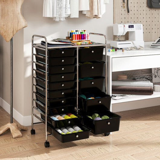 Rolling Storage Cart 15-Drawer Trolley with Chrome Plated Metal Frame-Black LuxuryLifeWay Online Store