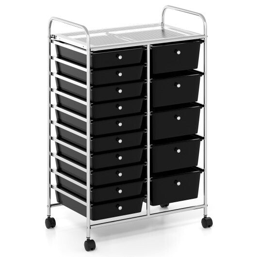 Rolling Storage Cart 15-Drawer Trolley with Chrome Plated Metal Frame-Black LuxuryLifeWay Online Store