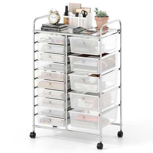Rolling Storage Cart 15-Drawer Trolley with Chrome Plated Metal Frame-Black LuxuryLifeWay Online Store