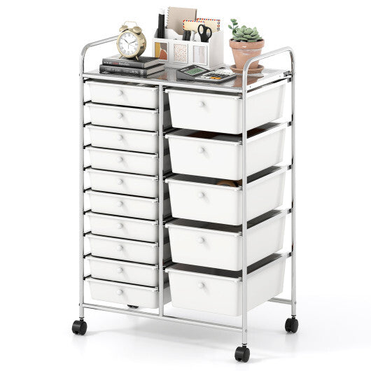 Rolling Storage Cart 15-Drawer Trolley with Chrome Plated Metal Frame-Black LuxuryLifeWay Online Store