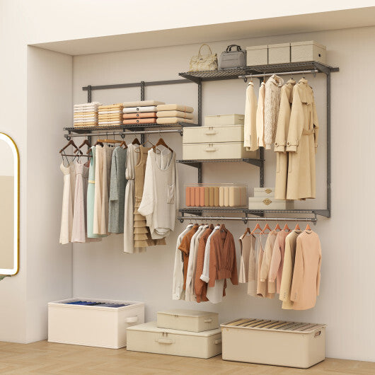 Closet System 4-8 FT Wall-Mounted Closet Shelves and Rod-Gray LuxuryLifeWay Online Store