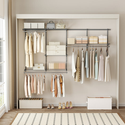 Closet System 4-8 FT Wall-Mounted Closet Shelves and Rod-Gray LuxuryLifeWay Online Store