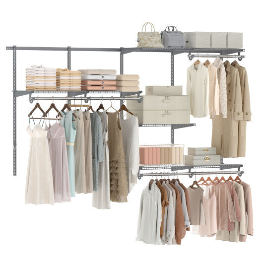 Closet System 4-8 FT Wall-Mounted Closet Shelves and Rod-Gray LuxuryLifeWay Online Store