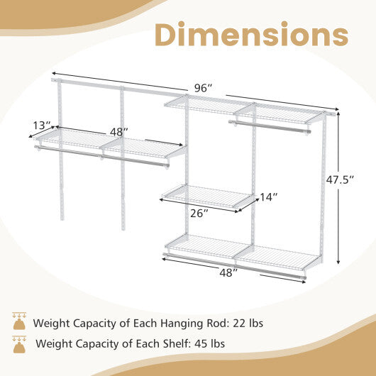 Closet System 4-8 FT Wall-Mounted Closet Shelves and Rod-Gray LuxuryLifeWay Online Store