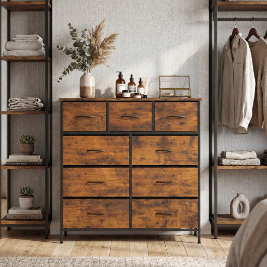 9-Drawer Fabric Dresser with Wooden Top for Bedroom-Rustic Brown LuxuryLifeWay Online Store