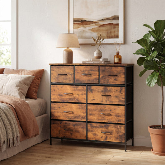 9-Drawer Fabric Dresser with Wooden Top for Bedroom-Rustic Brown LuxuryLifeWay Online Store