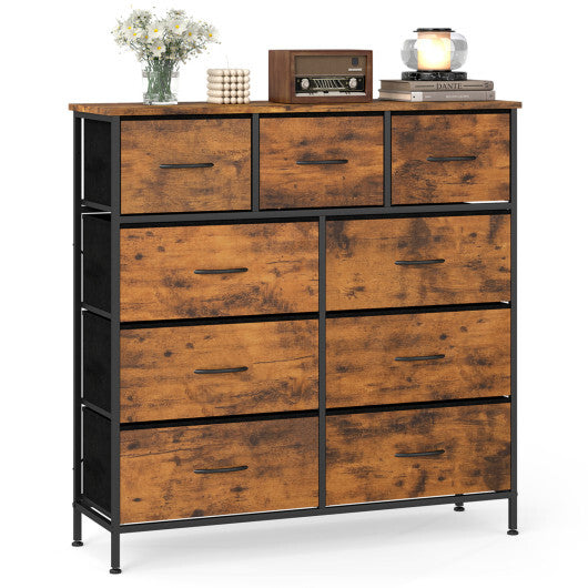 9-Drawer Fabric Dresser with Wooden Top for Bedroom-Rustic Brown LuxuryLifeWay Online Store