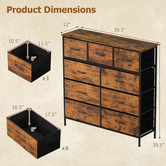9-Drawer Fabric Dresser with Wooden Top for Bedroom-Rustic Brown LuxuryLifeWay Online Store