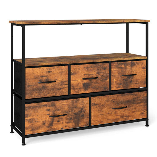 TV Stand Dresser for 45 Inch TV 5 Fabric Drawer Entertainment Center-Brown LuxuryLifeWay Online Store