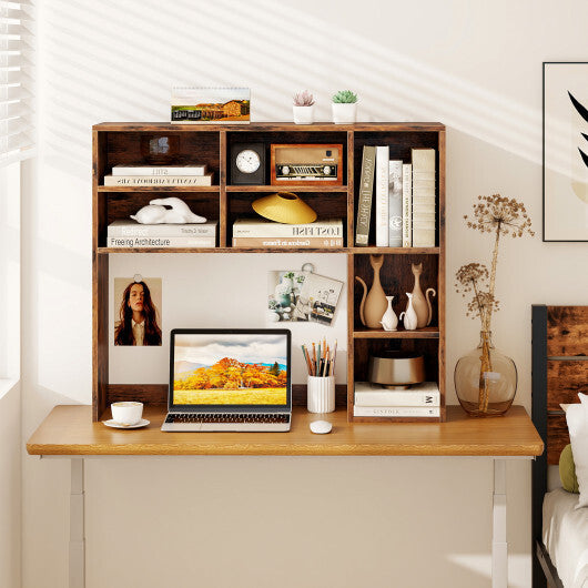 Desktop Bookshelf with 7 Open Cubbies and 3 Adjustable Shelves-Brown LuxuryLifeWay Online Store