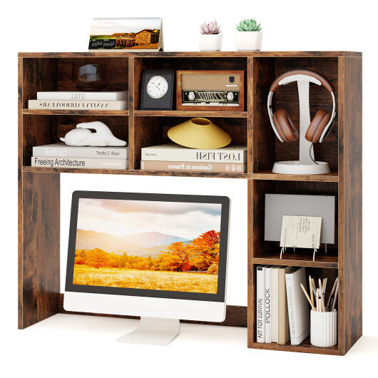 Desktop Bookshelf with 7 Open Cubbies and 3 Adjustable Shelves-Brown LuxuryLifeWay Online Store