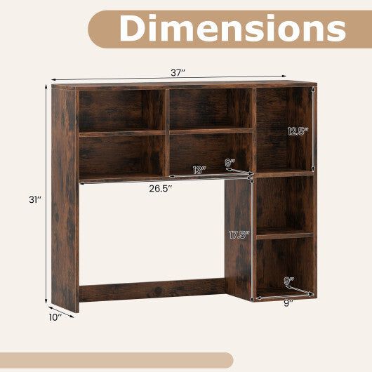 Desktop Bookshelf with 7 Open Cubbies and 3 Adjustable Shelves-Brown LuxuryLifeWay Online Store