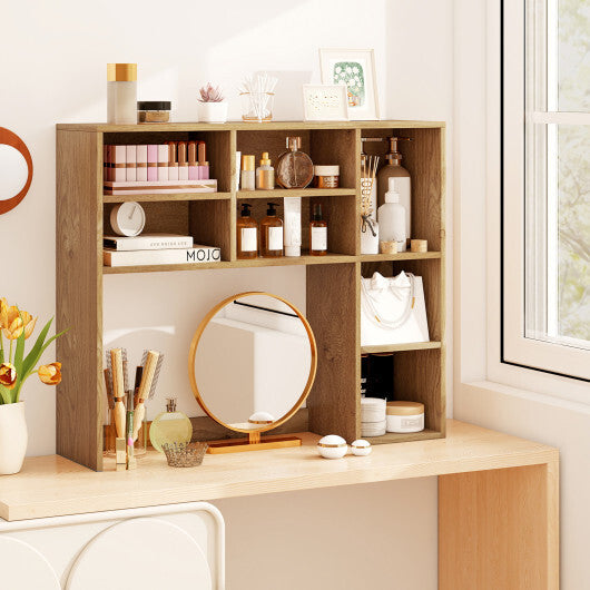 Desktop Bookshelf with 7 Open Cubbies and 3 Adjustable Shelves-Brown LuxuryLifeWay Online Store