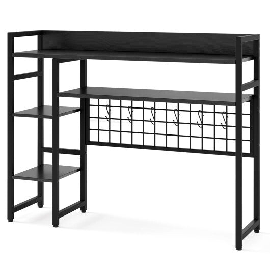 4-Tier Desk Shelf Desktop Display Rack with Metal Grid Panel and 6 Hooks-Black LuxuryLifeWay Online Store