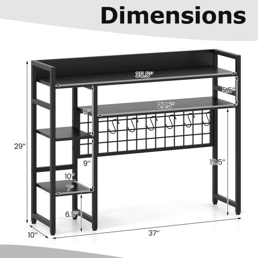 4-Tier Desk Shelf Desktop Display Rack with Metal Grid Panel and 6 Hooks-Black LuxuryLifeWay Online Store