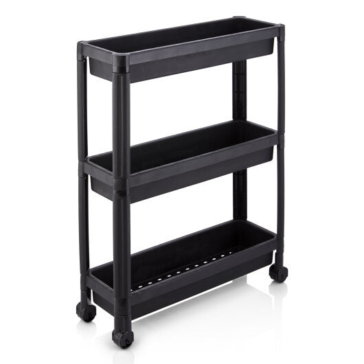 3-Tier Slim Rolling Storage Cart 2-Pack Mobile Bathroom Organizer with Wheels-Black LuxuryLifeWay Online Store