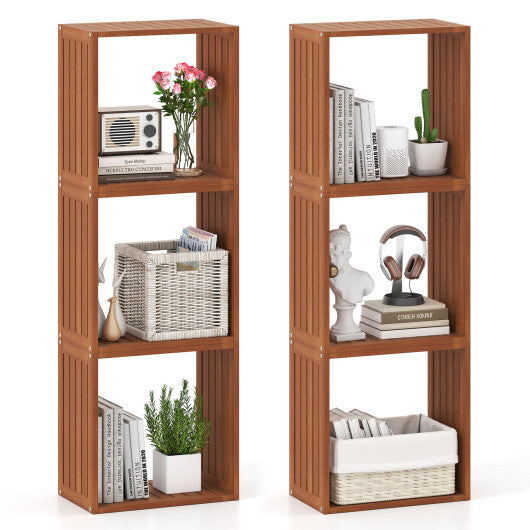3 Cube Bookcases Solid Wood Stacking Storage Organizers with Open Slatted Design