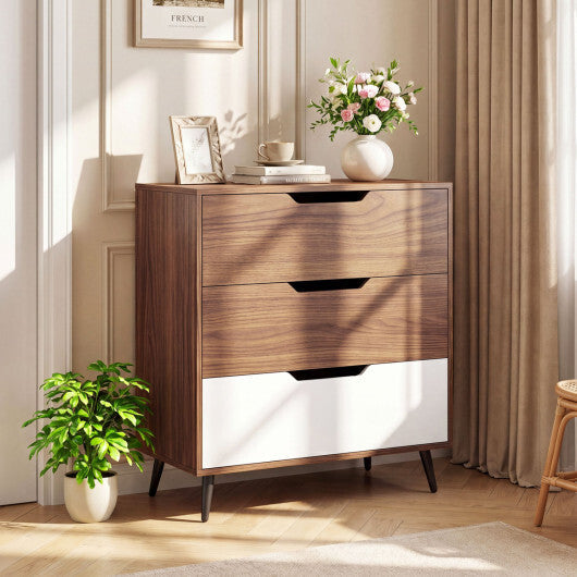 3-Drawer Rustic Farmhouse Wooden Storage Dresser-Walnut LuxuryLifeWay Online Store