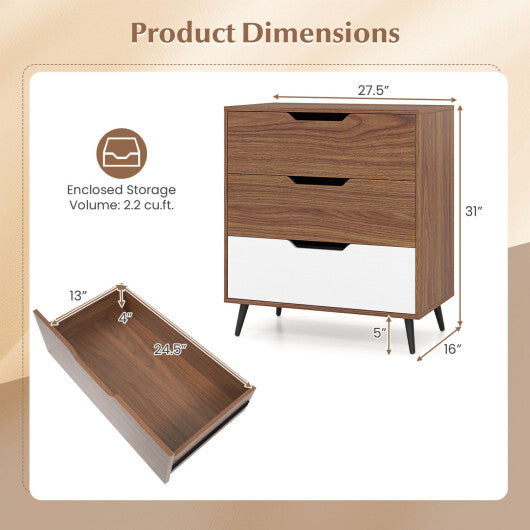 3-Drawer Rustic Farmhouse Wooden Storage Dresser-Walnut LuxuryLifeWay Online Store
