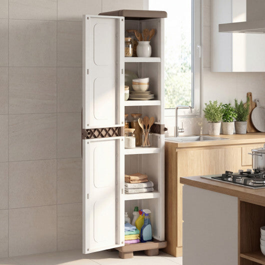 Plastic Kitchen Pantry with 4 Adjustable Shelves and Single Door for Living Room and Kitchen-Gray