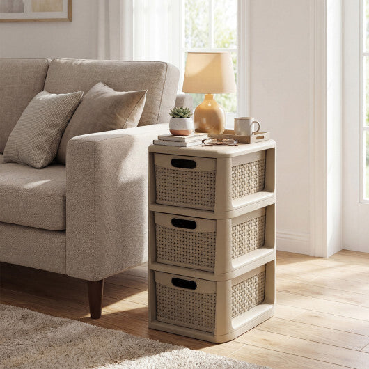 3-Drawer Storage Organizer with Wicker Patterns-Black LuxuryLifeWay Online Store