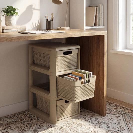 3-Drawer Storage Organizer with Wicker Patterns-Black LuxuryLifeWay Online Store