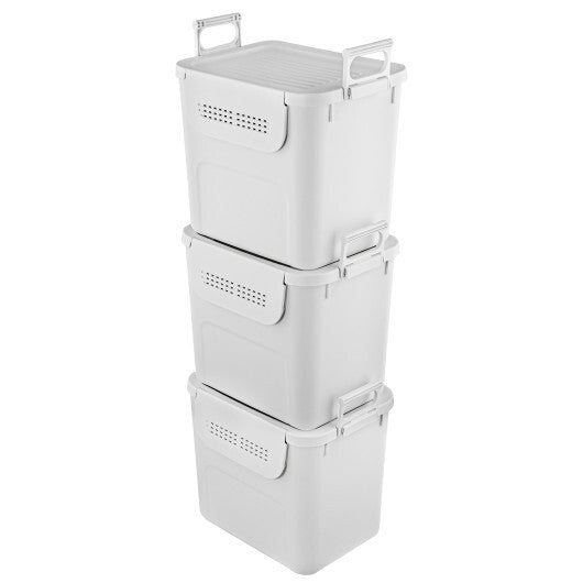 3 Pieces Plastic Storage Bins Stackable with Front Door and Side Handles-White LuxuryLifeWay Online Store
