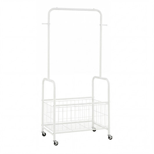 Rolling Metal Clothes Rack with Hanging Rod and Storage Basket-Black LuxuryLifeWay Online Store