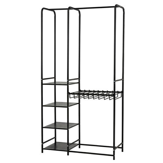 Portable Closet with Pants Hangers and 2 Hanging Rods and 4 Storage Shelves-Black LuxuryLifeWay Online Store
