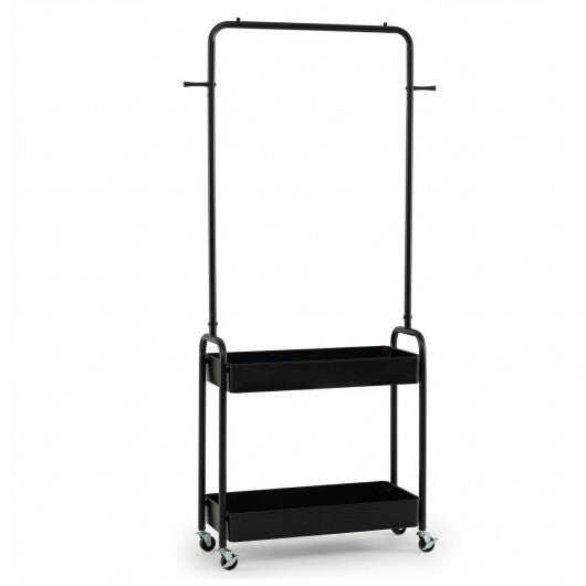 Heavy-Duty Laundry Cart with Hanging Rod and 2 Storage Baskets for Bedroom-Black LuxuryLifeWay Online Store