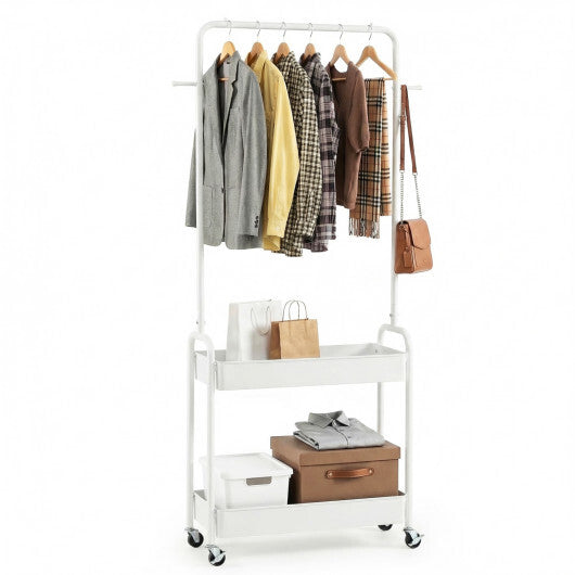 Heavy-Duty Laundry Cart with Hanging Rod and 2 Storage Baskets for Bedroom-Black LuxuryLifeWay Online Store