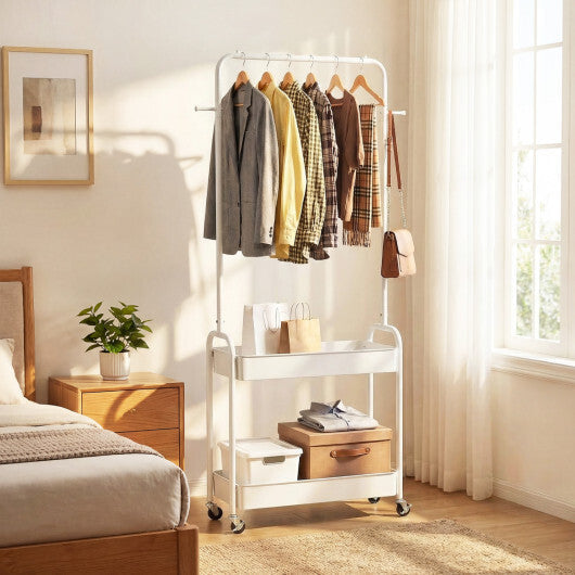 Heavy-Duty Laundry Cart with Hanging Rod and 2 Storage Baskets for Bedroom-Black LuxuryLifeWay Online Store