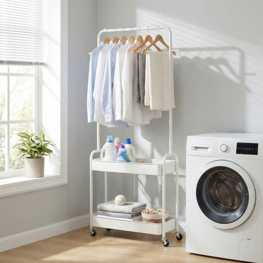 Heavy-Duty Laundry Cart with Hanging Rod and 2 Storage Baskets for Bedroom-Black LuxuryLifeWay Online Store