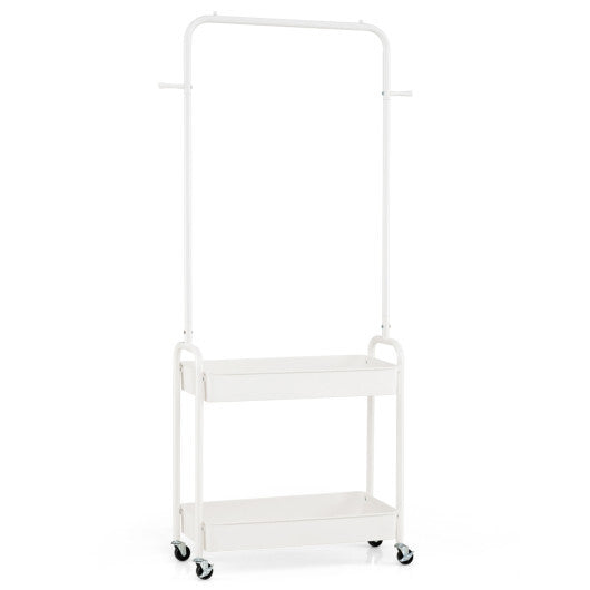 Heavy-Duty Laundry Cart with Hanging Rod and 2 Storage Baskets for Bedroom-Black LuxuryLifeWay Online Store