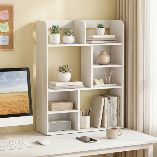Desktop Display Rack with 8 Open Cubes for Home Office-White LuxuryLifeWay Online Store