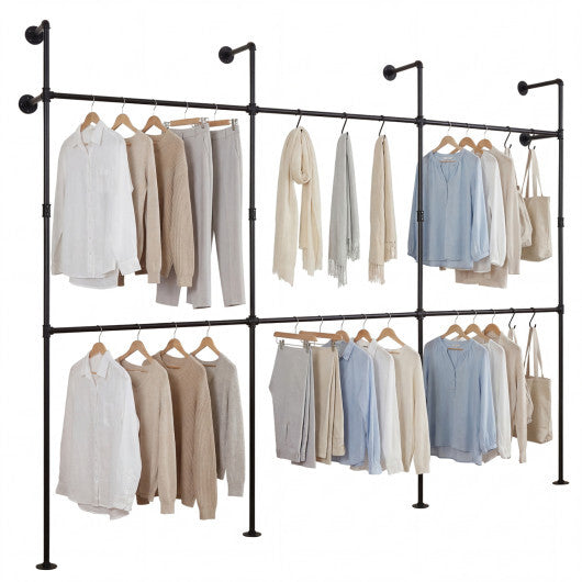 Wall Mounted Pipe Clothing Rack with 6 Hanging Rods-Black LuxuryLifeWay Online Store