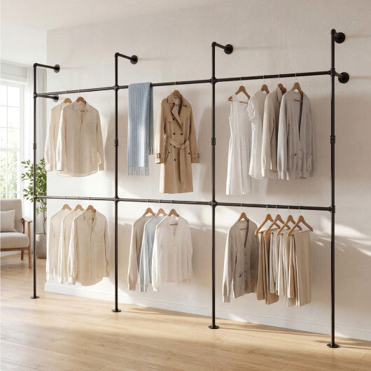 Wall Mounted Pipe Clothing Rack with 6 Hanging Rods-Black LuxuryLifeWay Online Store
