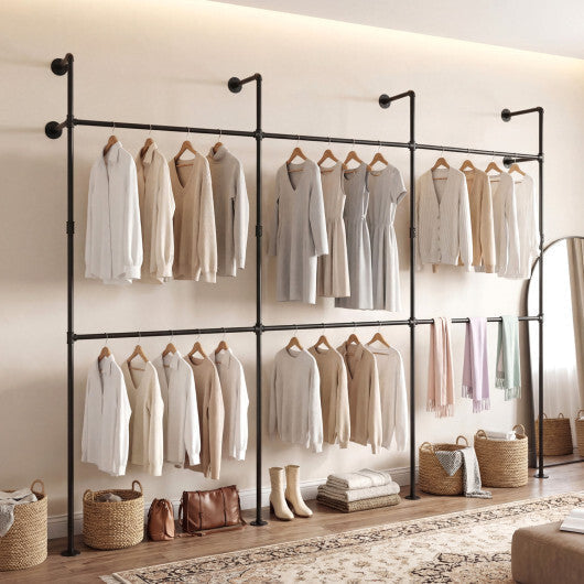 Wall Mounted Pipe Clothing Rack with 6 Hanging Rods-Black LuxuryLifeWay Online Store