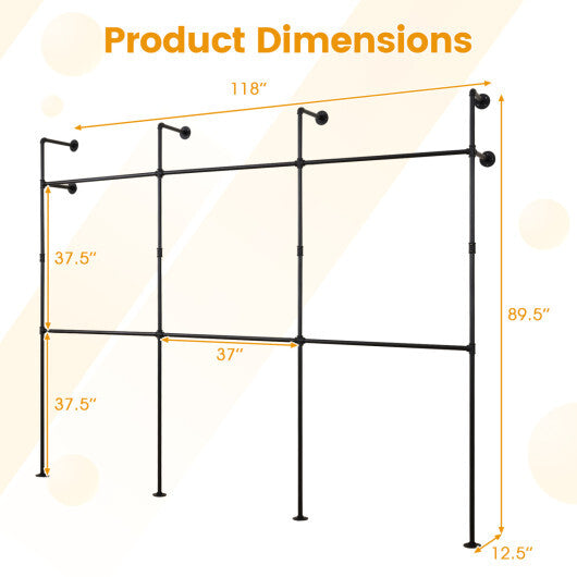 Wall Mounted Pipe Clothing Rack with 6 Hanging Rods-Black LuxuryLifeWay Online Store