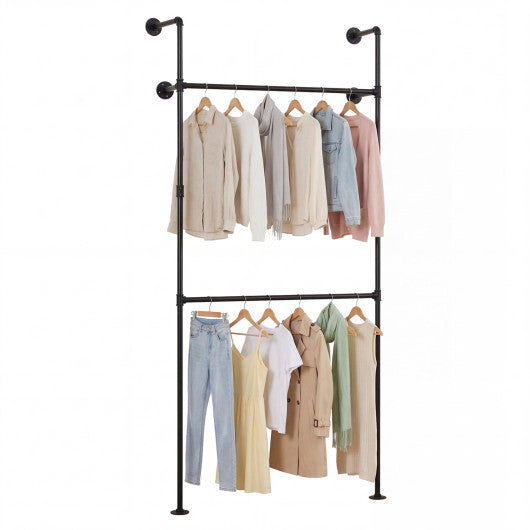 Wall Mounted Pipe Clothing Rack with 2 Hanging Rods-Black LuxuryLifeWay Online Store
