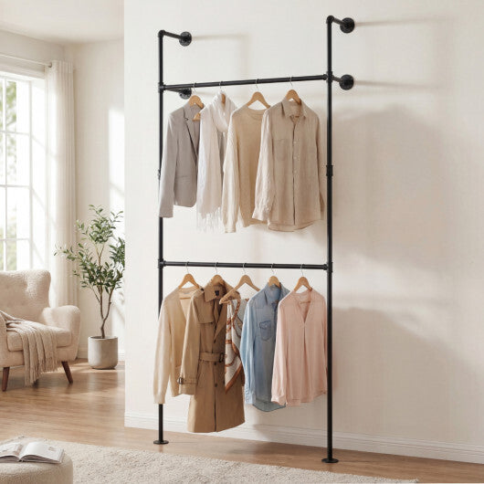 Wall Mounted Pipe Clothing Rack with 2 Hanging Rods-Black LuxuryLifeWay Online Store
