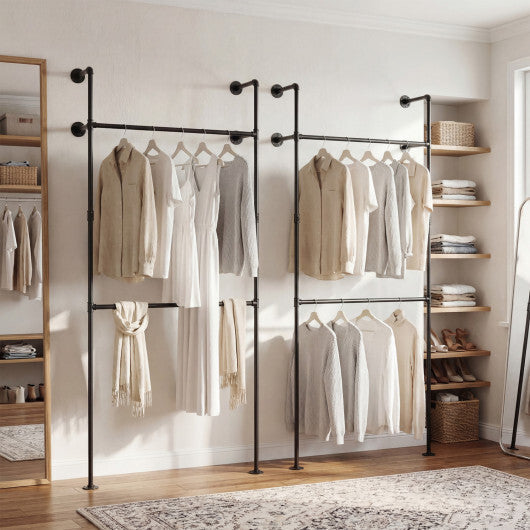Wall Mounted Pipe Clothing Rack with 2 Hanging Rods-Black LuxuryLifeWay Online Store